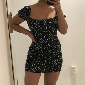 MISSGUIDED POLKA DOT RUCHED MILKMAID MINI DRESS